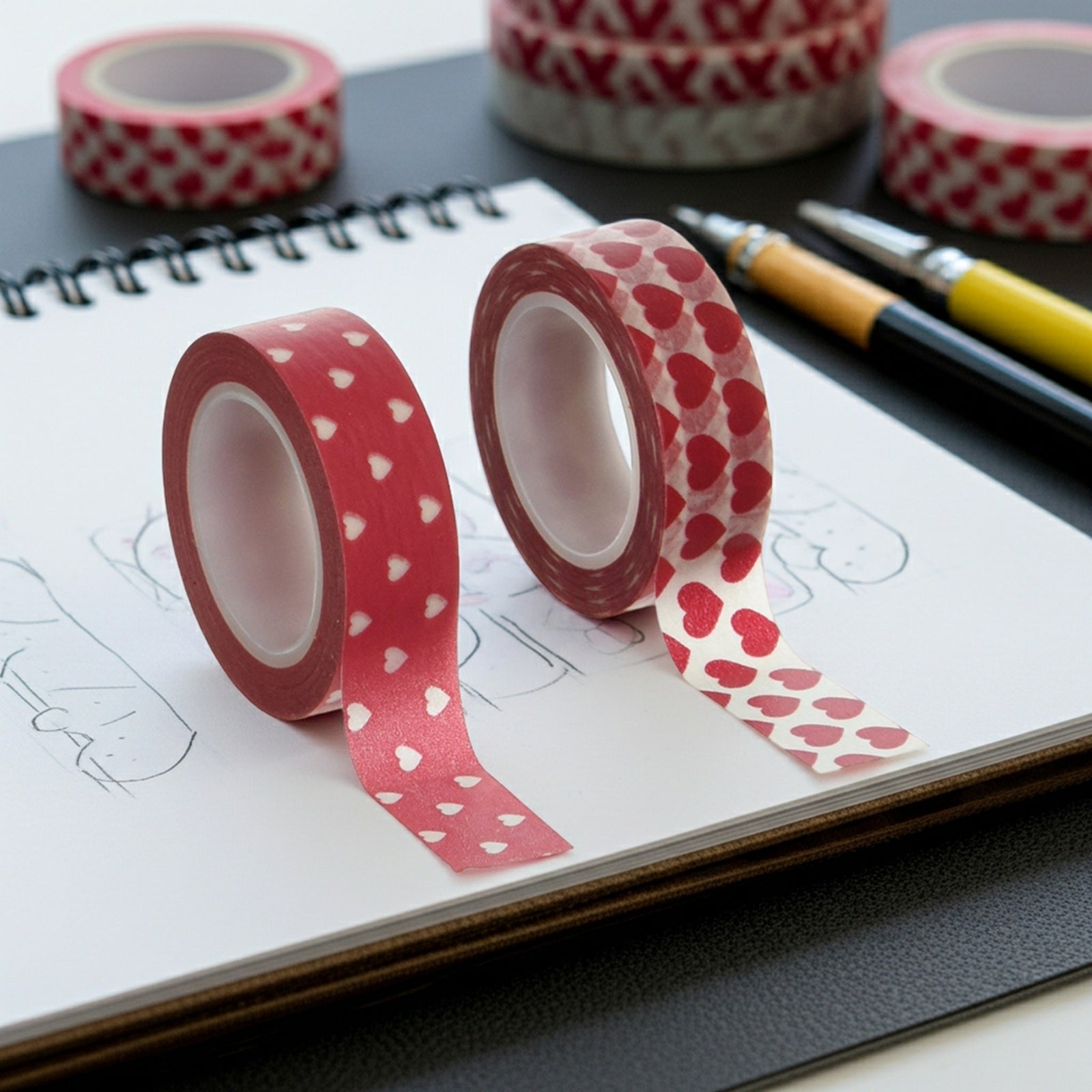 Wrapables Red Hot Hearts Japanese Washi Masking Tape (Set of 2)