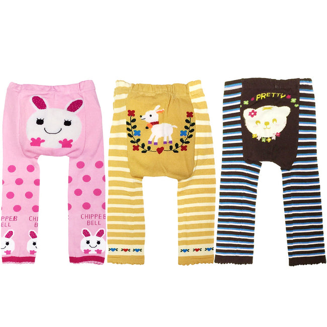 Wrapables Baby and Toddler Animal Leggings (Set of 3), 6 to 12 months, Pretty Animals