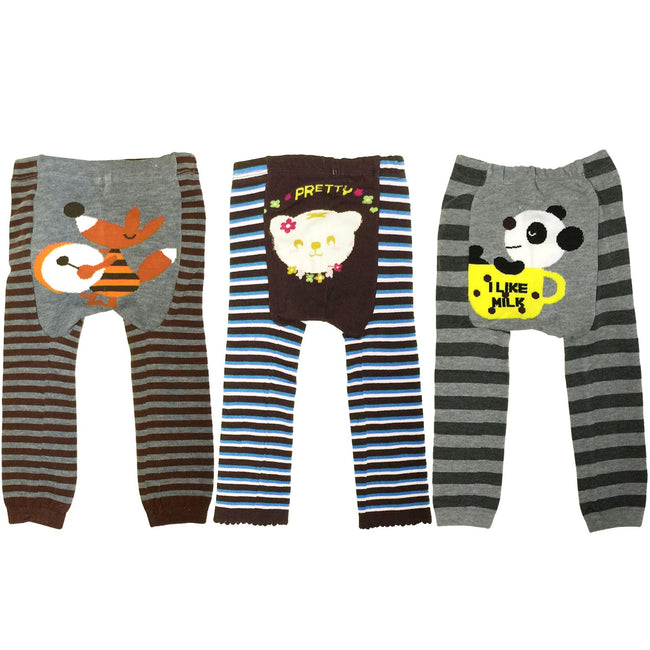Wrapables Baby and Toddler Animal Leggings (Set of 3), 12 to 24 months, Gray and Brown