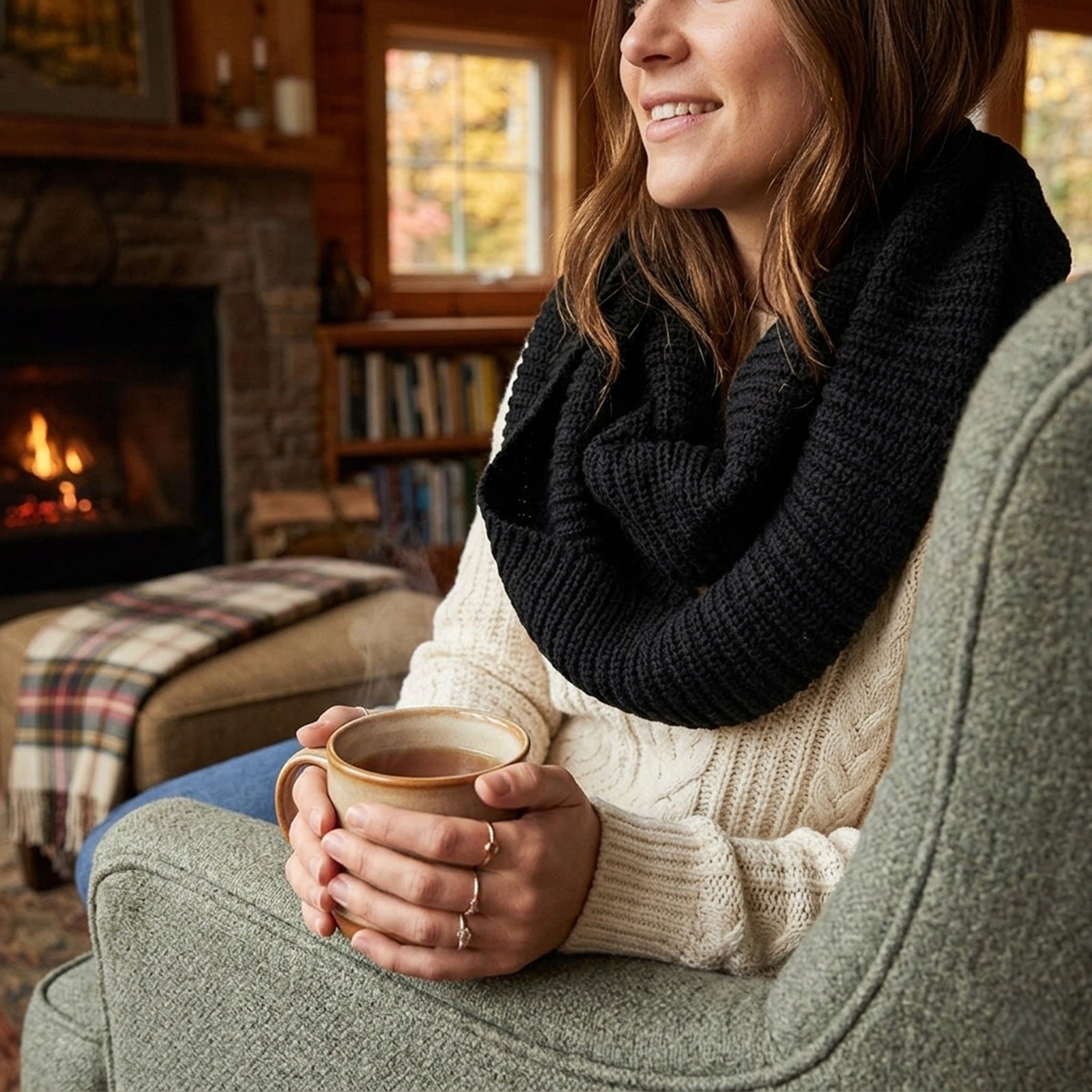 Wrapables Solid Color Warm Winter Knit Infinity Scarf, Black