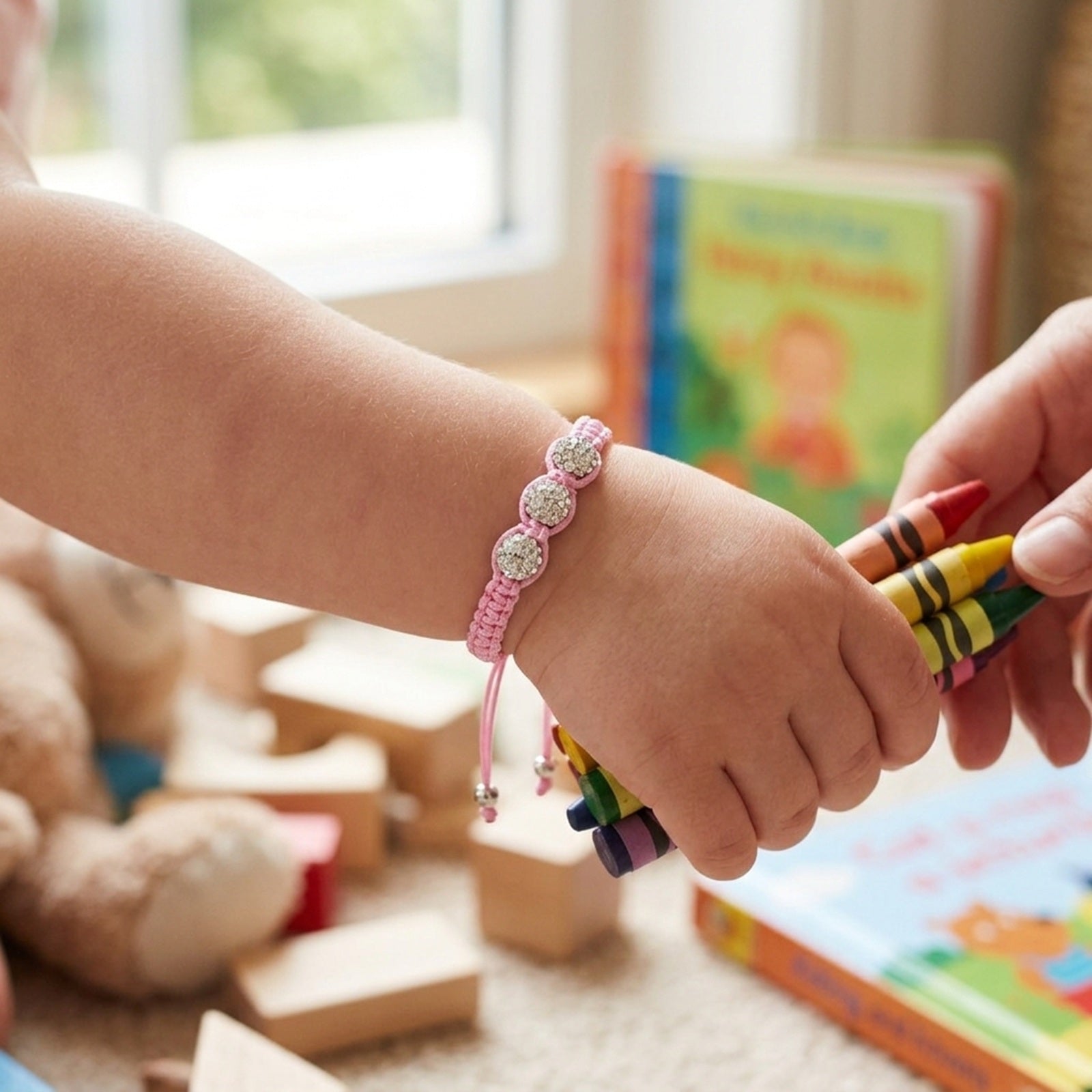 Children's Crystal Beaded Cord Bracelet, Pink