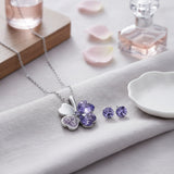 Gold Plated Crystal Heart Shaped Four Leaf Clover Pendant Necklace and Stud Earrings Jewelry Set