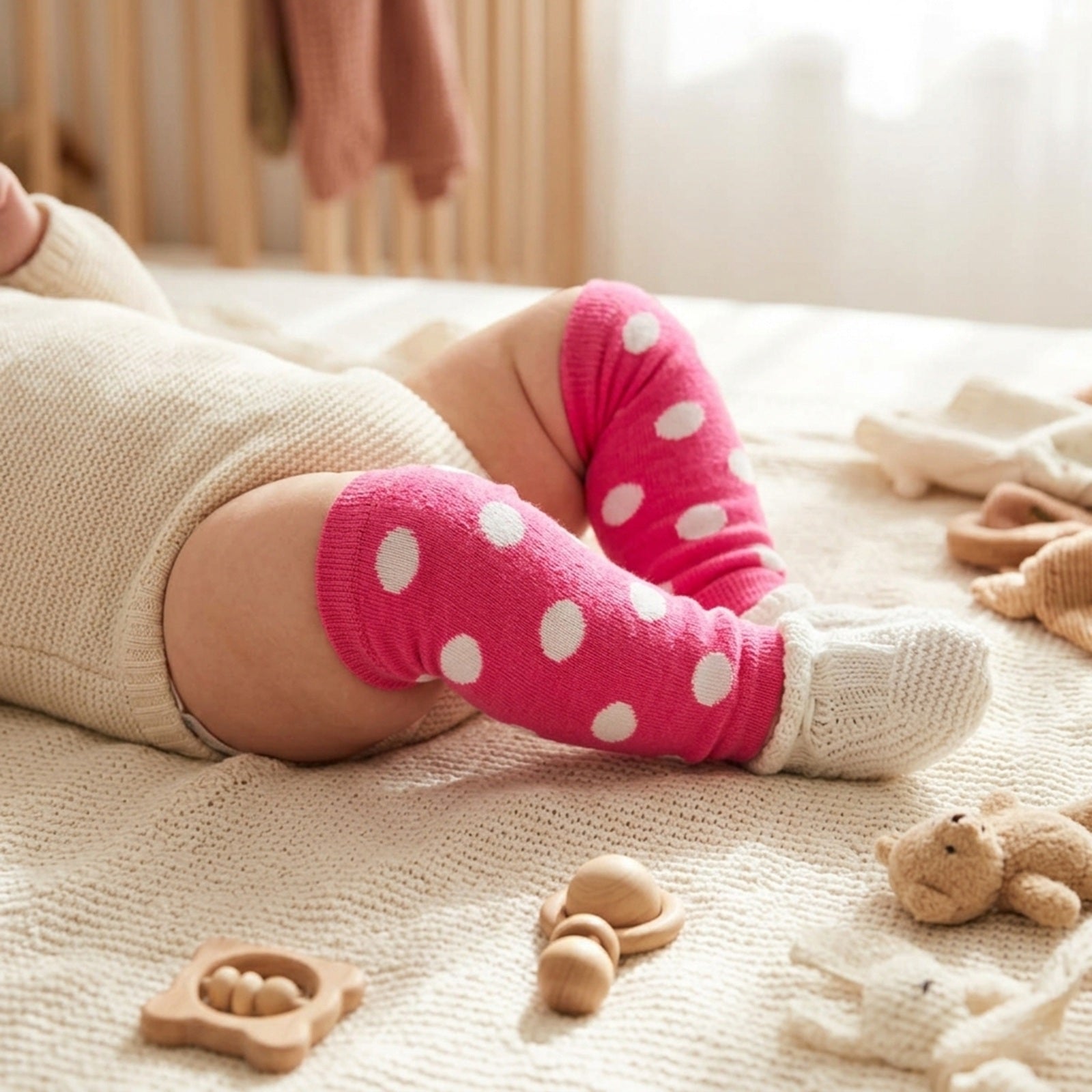 Wrapables Colorful Baby & Toddler Leg Warmers, Dots Pink & White