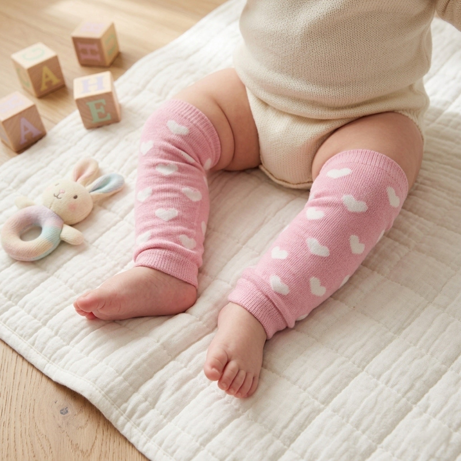 Wrapables Colorful Baby & Toddler Leg Warmers, Hearts Pink
