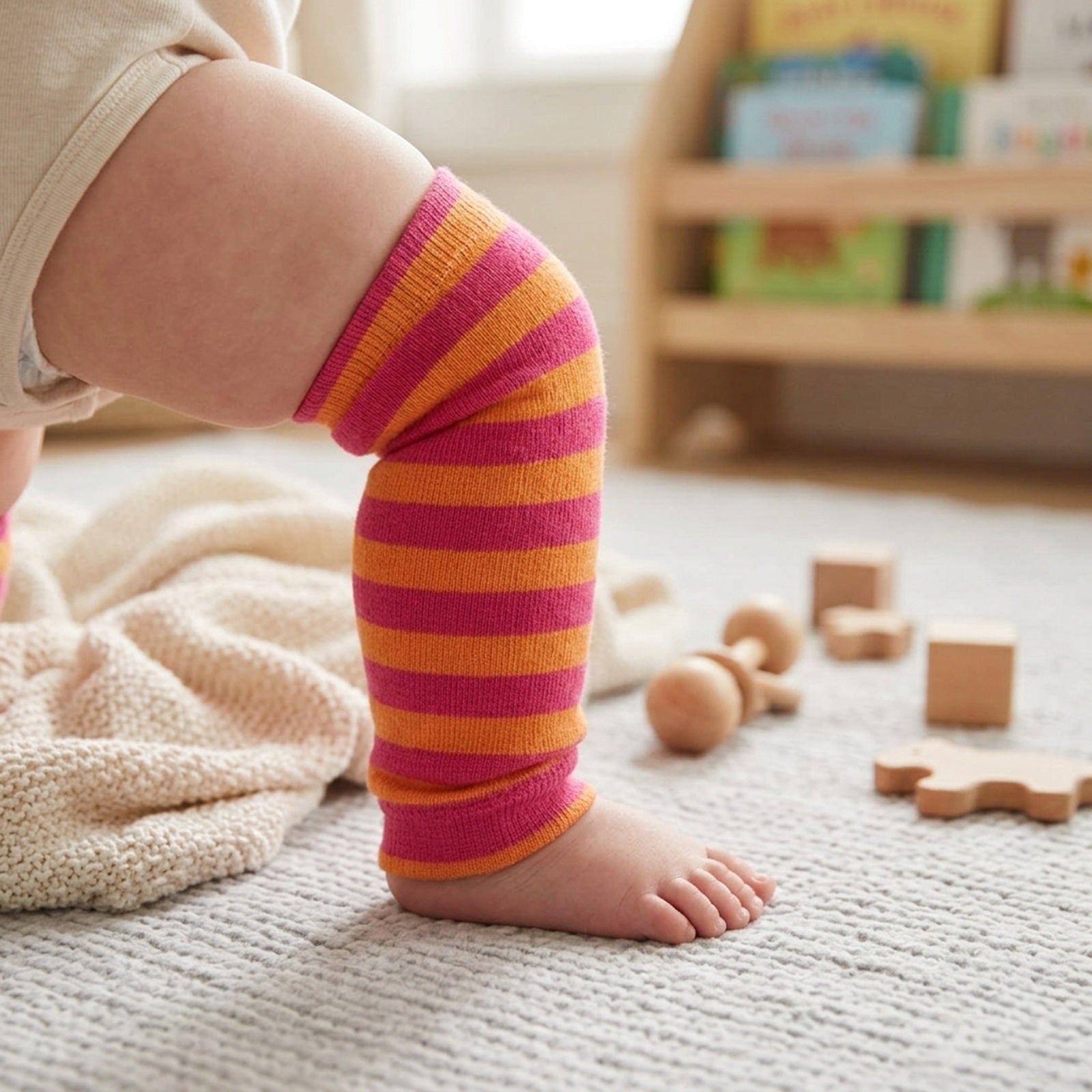 Wrapables Colorful Baby & Toddler Leg Warmers, Stripes Pink & Orange