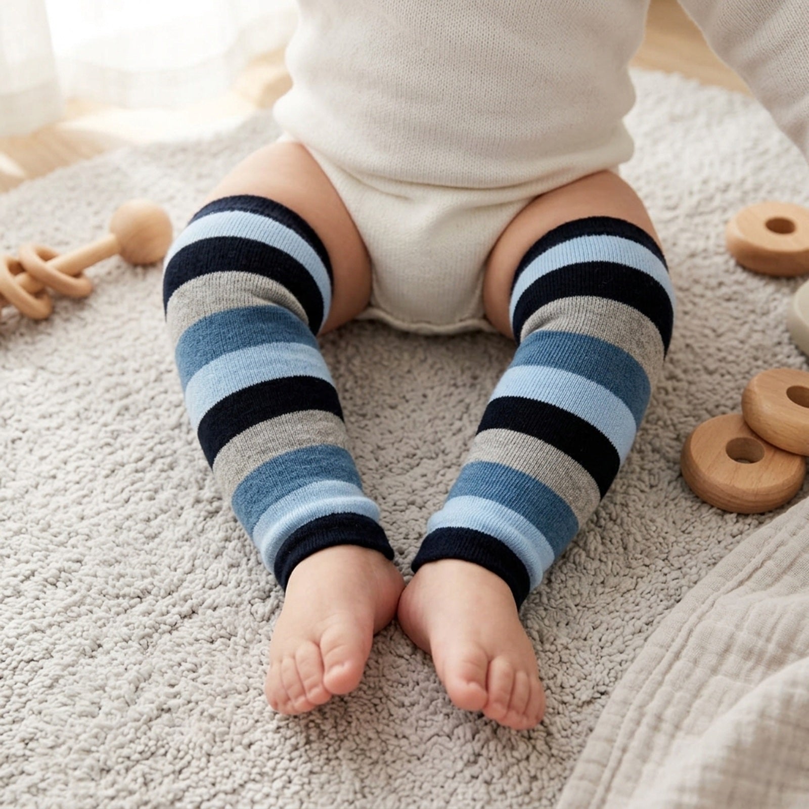 Wrapables Colorful Baby & Toddler Leg Warmers, Stripes Multi-Blue