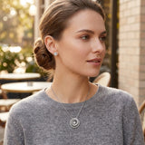 White Jewelry Set - Triple Rings Pendant Necklace and Earrings
