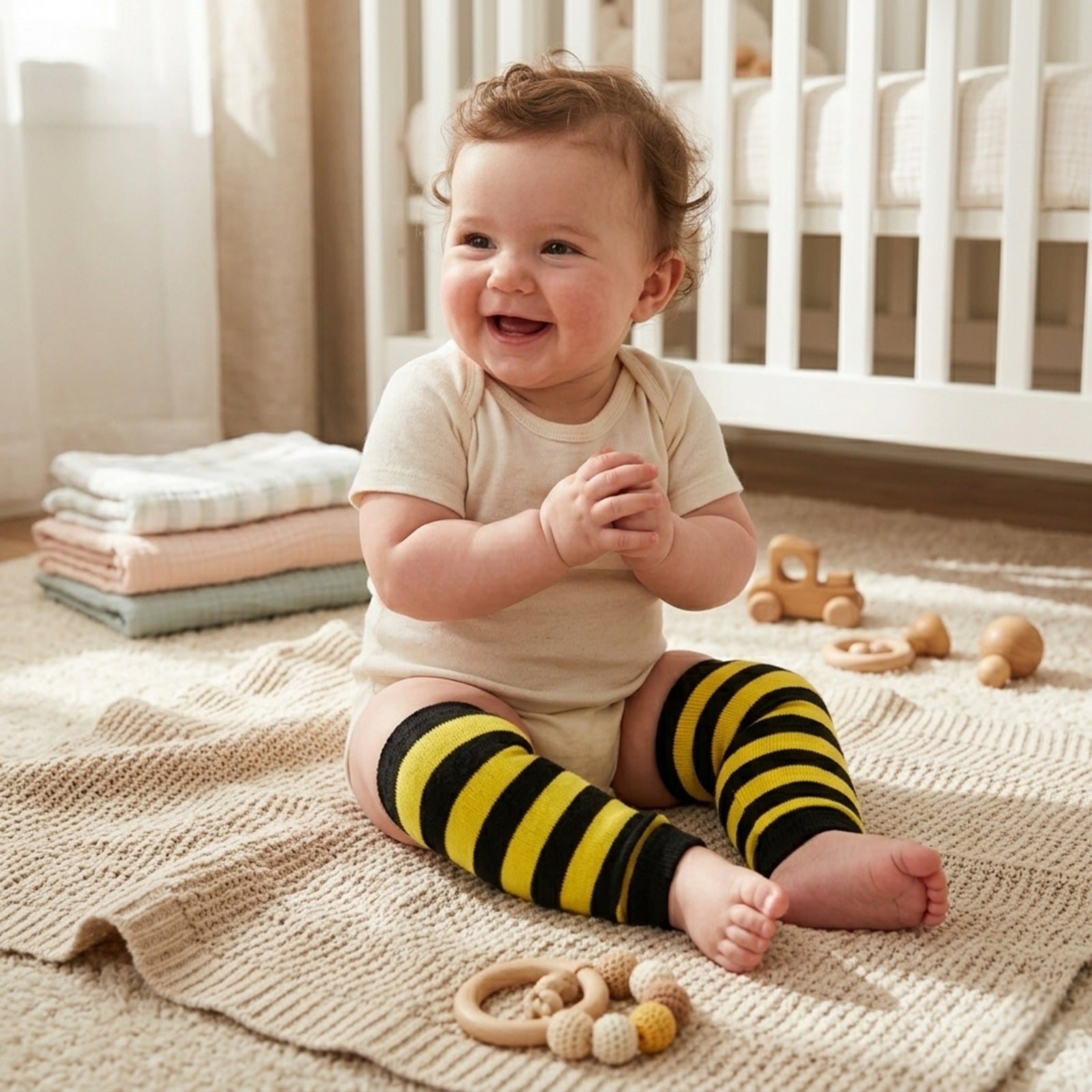 Wrapables Colorful Baby Leg Warmers, Stripes Black & Yellow