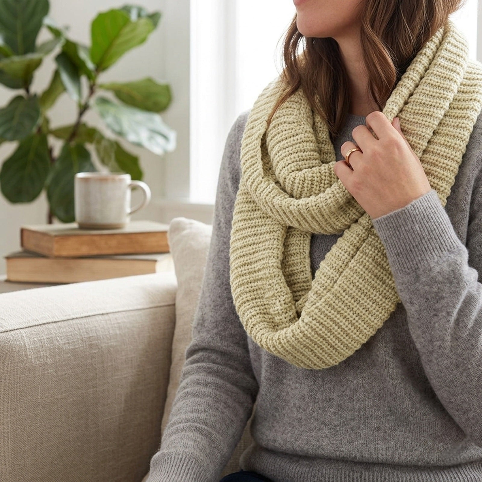 Wrapables Solid Color Warm Winter Knit Infinity Scarf, Beige