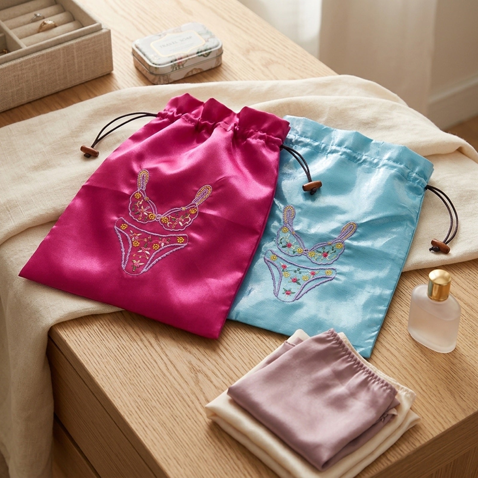 Wrapables Silk Embroidered "Bra & Panties" Lingerie Bag