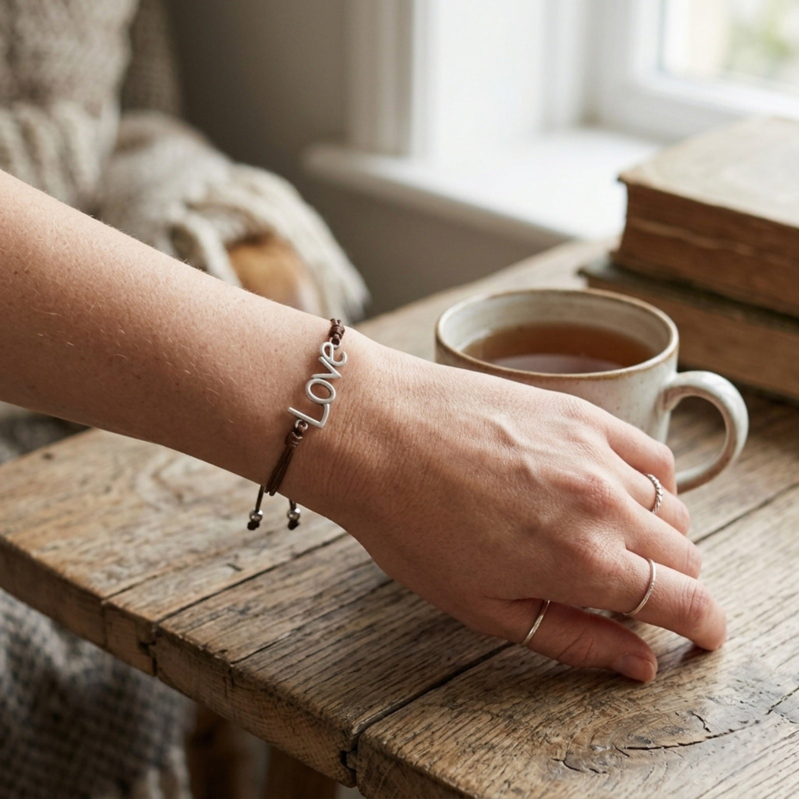 Wrapables Adjustable Love Leather Corded Bracelet