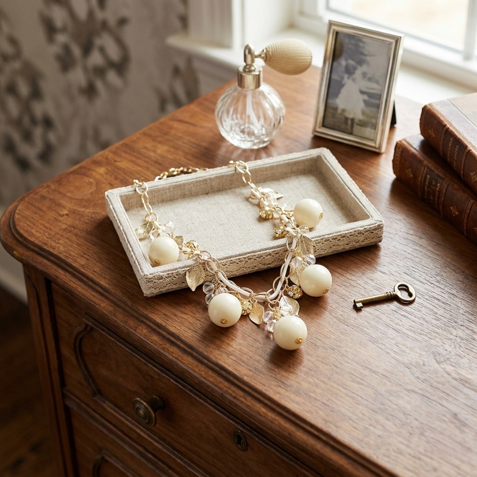 Wrapables Gold Tone Leaf and Crystal Bubble Statement Necklace