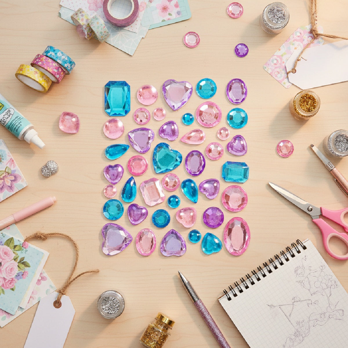 Wrapables Acrylic Self Adhesive Crystal Gem Stickers, Purple/Pink/Blue (2pk)
