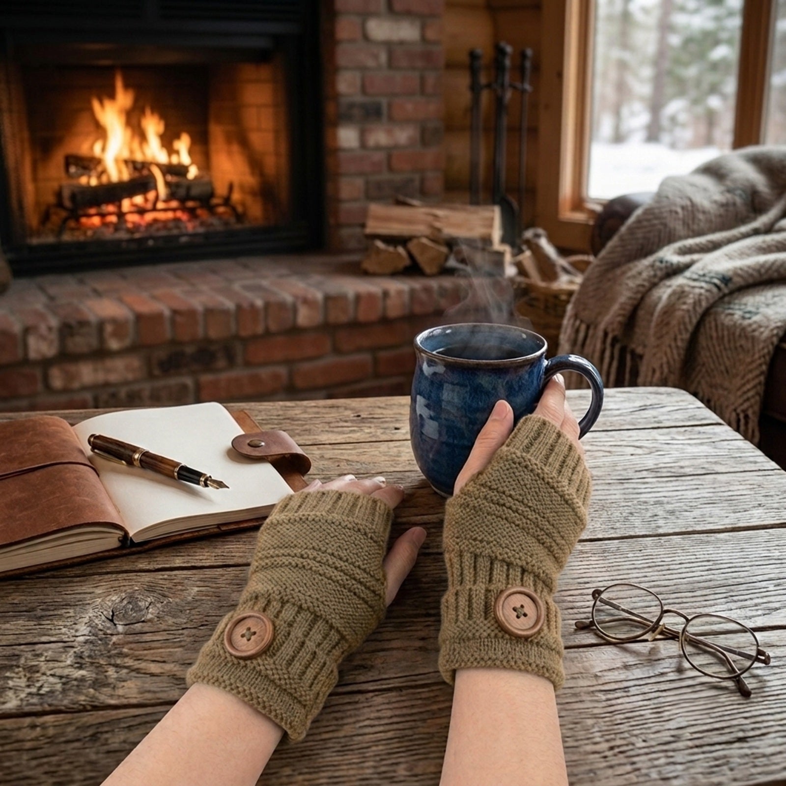 Wrapables Fingerless Gloves with Button Accent
