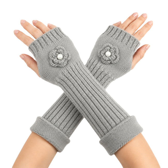 Wrapables Ribbed Arm Warmers / Fingerless Gloves with Floral Accent