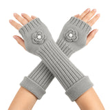Wrapables Ribbed Arm Warmers / Fingerless Gloves with Floral Accent