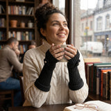 Wrapables Ribbed Arm Warmers / Fingerless Gloves with Floral Accent