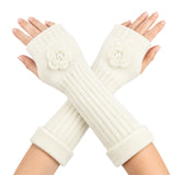 Wrapables Ribbed Arm Warmers / Fingerless Gloves with Floral Accent