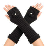 Wrapables Ribbed Arm Warmers / Fingerless Gloves with Floral Accent