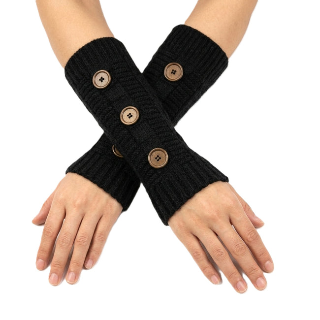 Wrapables Button Accented Knit Arm Warmers, Black
