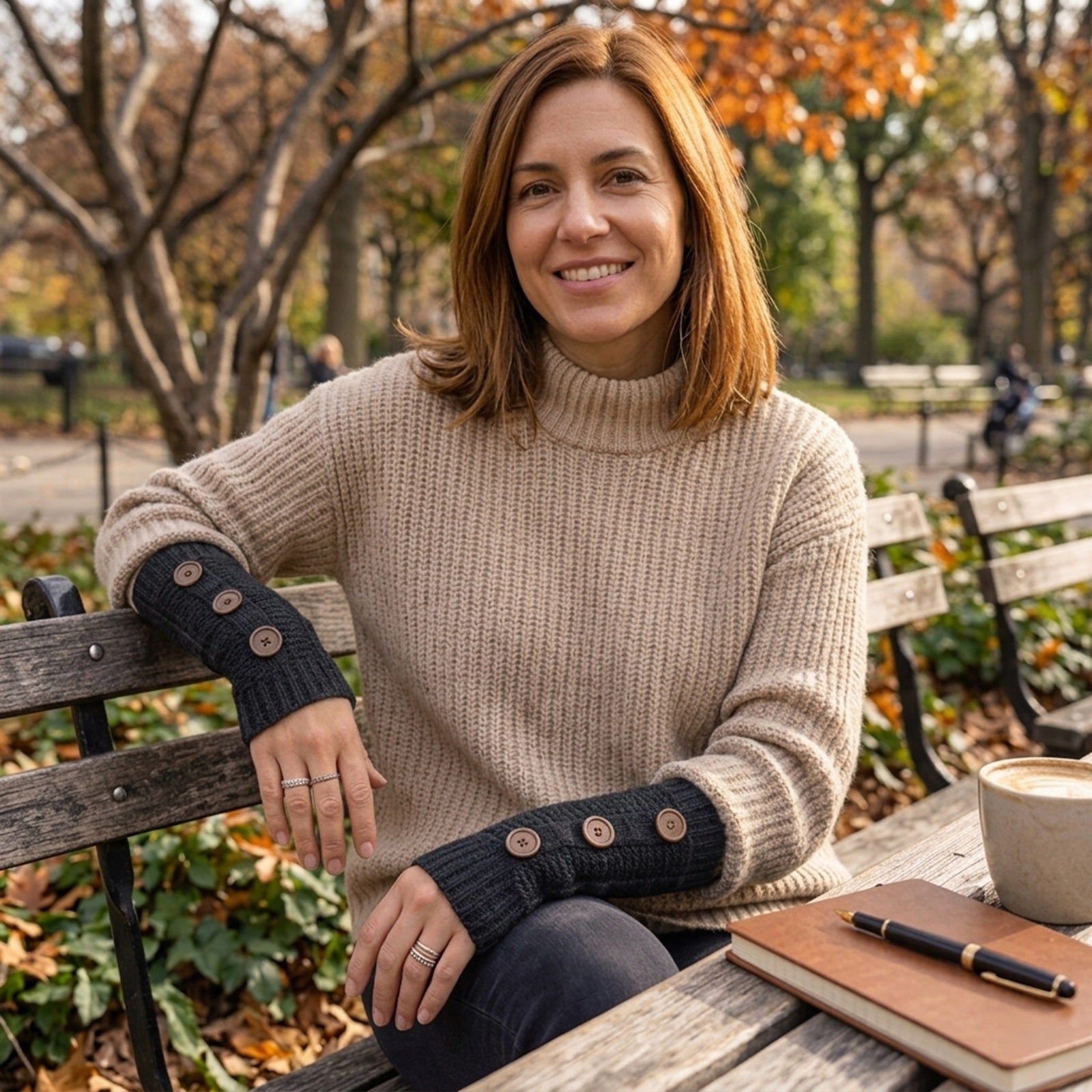 Wrapables Button Accented Knit Arm Warmers, Black