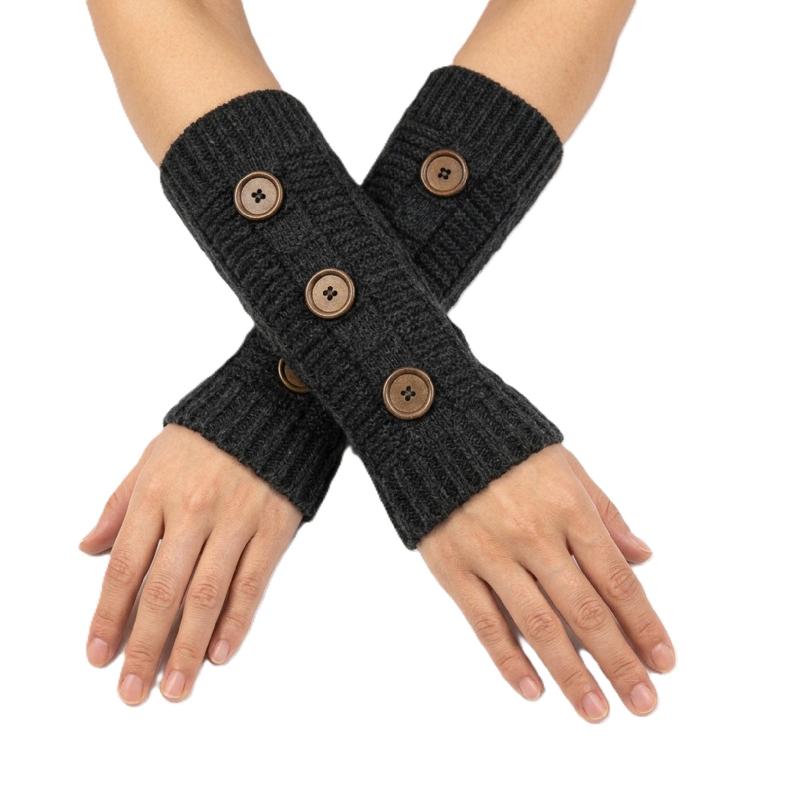 Wrapables Button Accented Knit Arm Warmers, Black