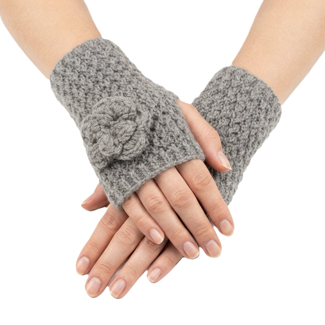 Wrapables Soft Knit Fingerless Gloves with Flower