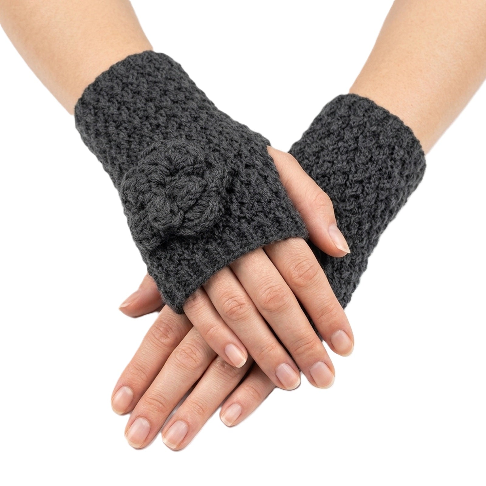 Wrapables Soft Knit Fingerless Gloves with Flower