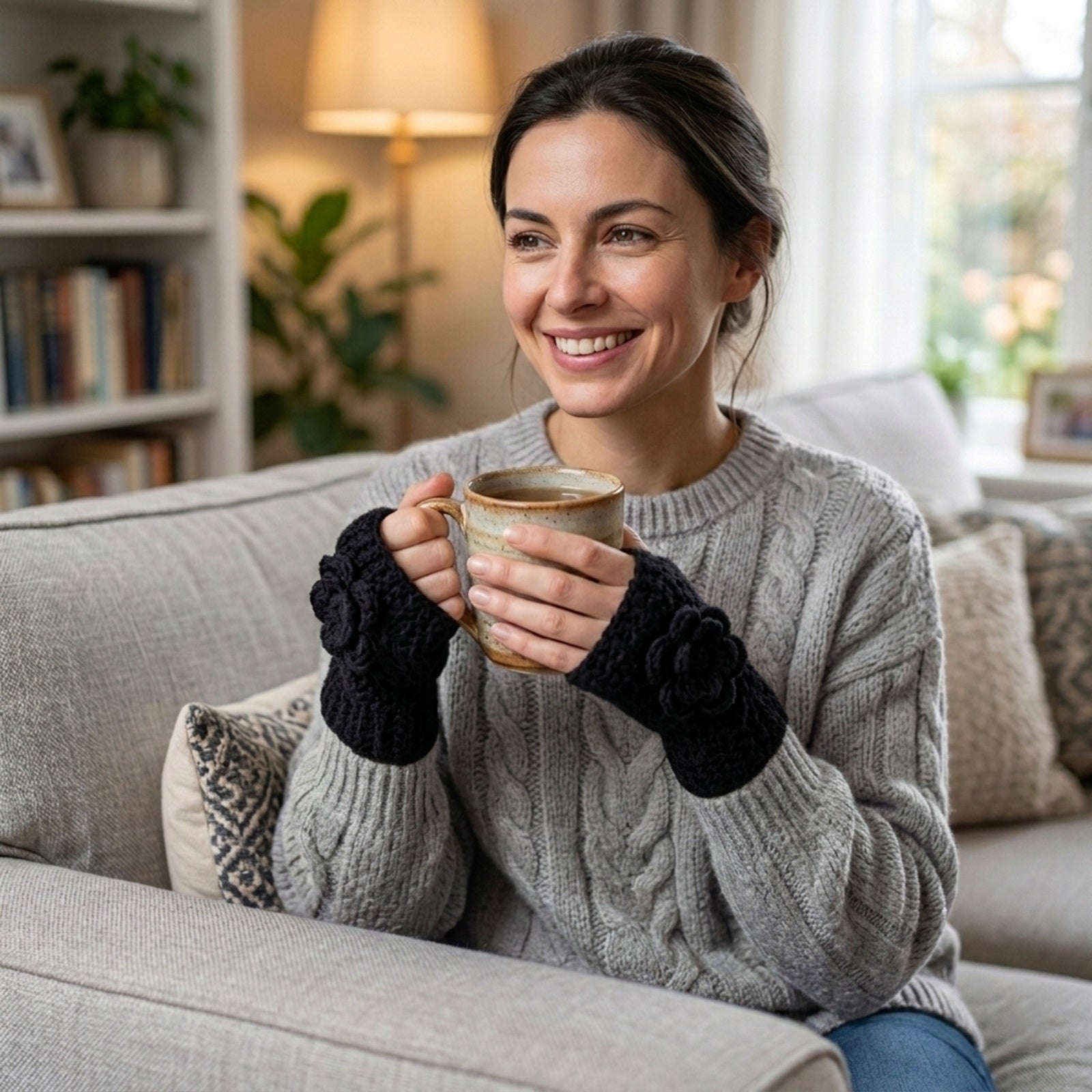 Wrapables Soft Knit Fingerless Gloves with Flower