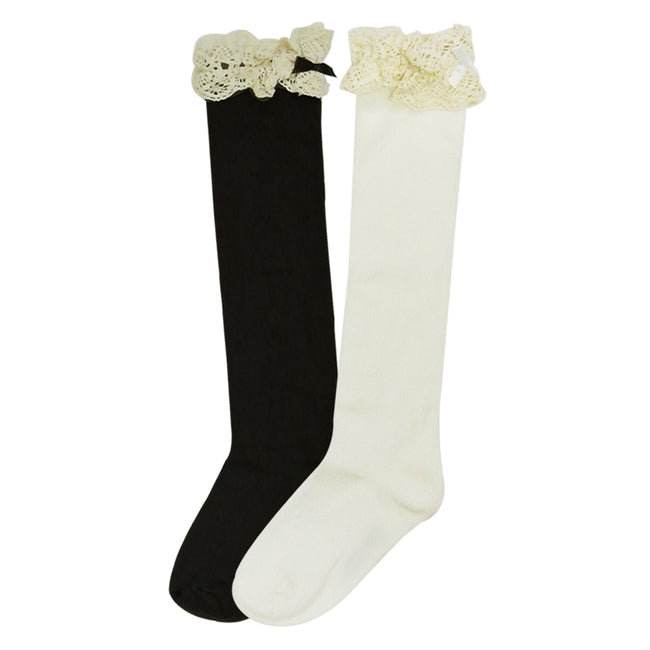 Wrapables Lace Ruffles and Bow Knee High Girl Socks (Set of 2)