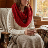 Wrapables Solid Color Warm Winter Knit Infinity Scarf, Cherry Red