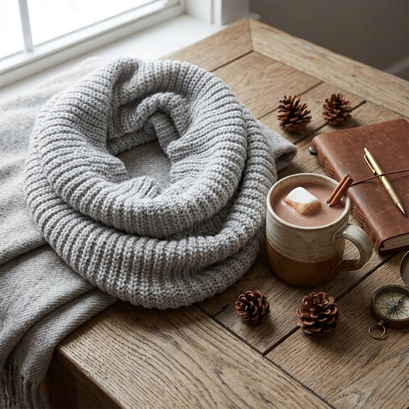 Wrapables Solid Color Warm Winter Knit Infinity Scarf, Platinum