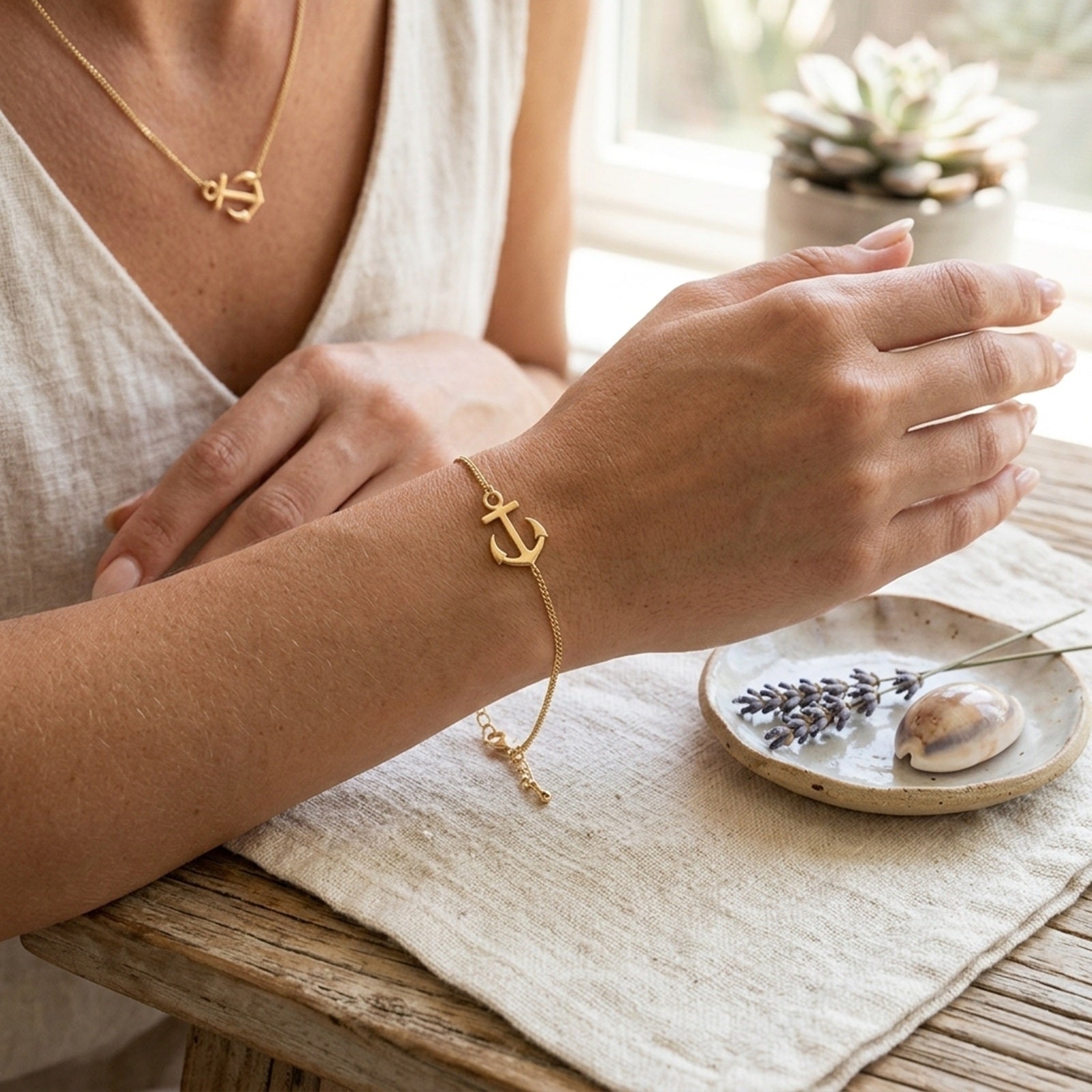 Wrapables Sideways Anchor Pendant Necklace and Bracelet Jewelry Set