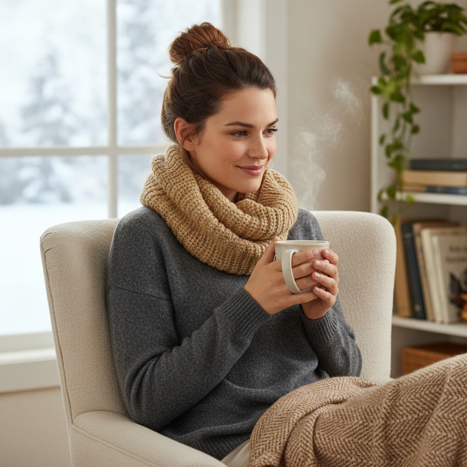 Wrapables Solid Color Warm Winter Knit Infinity Scarf, Mocha