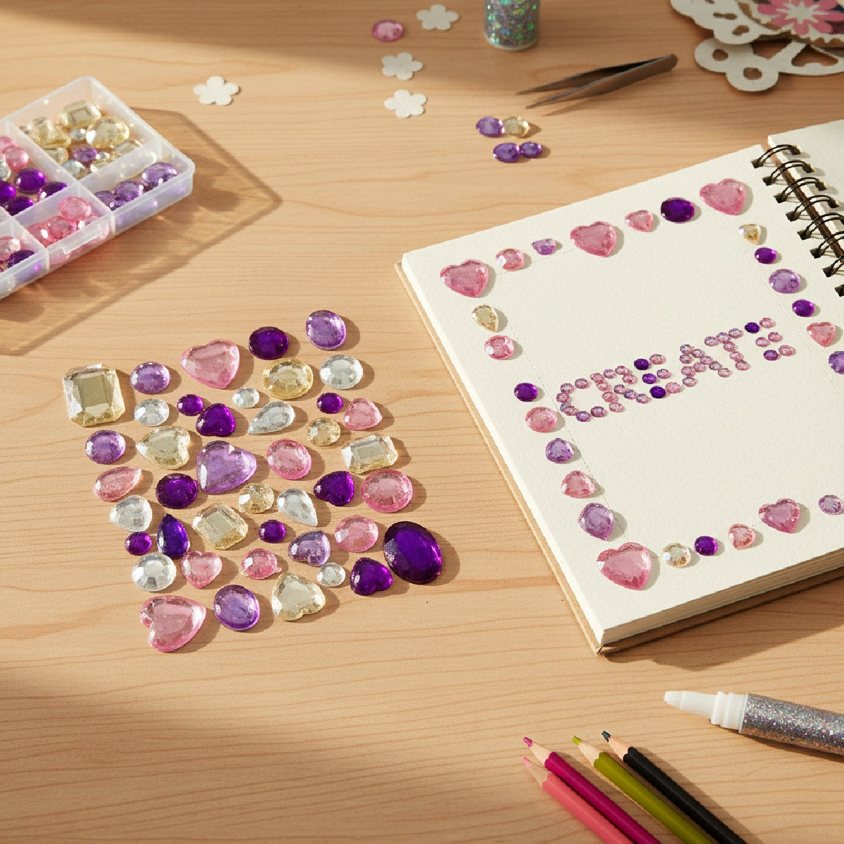 Wrapables Acrylic Self Adhesive Crystal Gem Stickers, Purple/Pink/Gold (2pk)