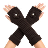 Wrapables Ribbed Arm Warmers / Fingerless Gloves with Floral Accent