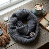 Wrapables Solid Color Warm Winter Knit Infinity Scarf, Black Gray