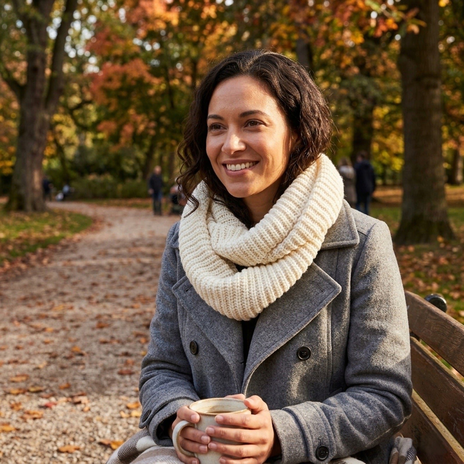Wrapables Solid Color Warm Winter Knit Infinity Scarf, Cream