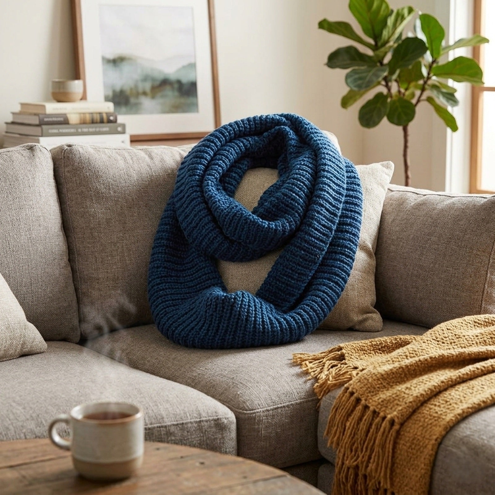 Wrapables Solid Color Warm Winter Knit Infinity Scarf, True Blue