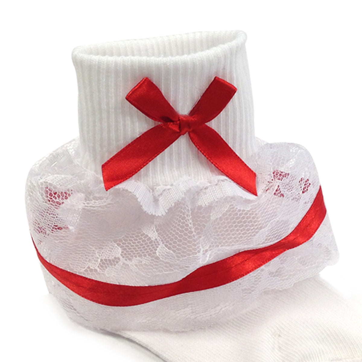 Wrapables Lil Miss Bella Lace & Ribbon Ruffle Socks for Toddler Girl, Set of 3, (Size 1-3) - Brown, Red, Yellow