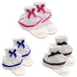 Wrapables Lil Miss Bella Lace & Ribbon Ruffle Socks for Toddler Girl, Set of 3, (Size 4-6) - Navy Blue, Hot Pink, Brown