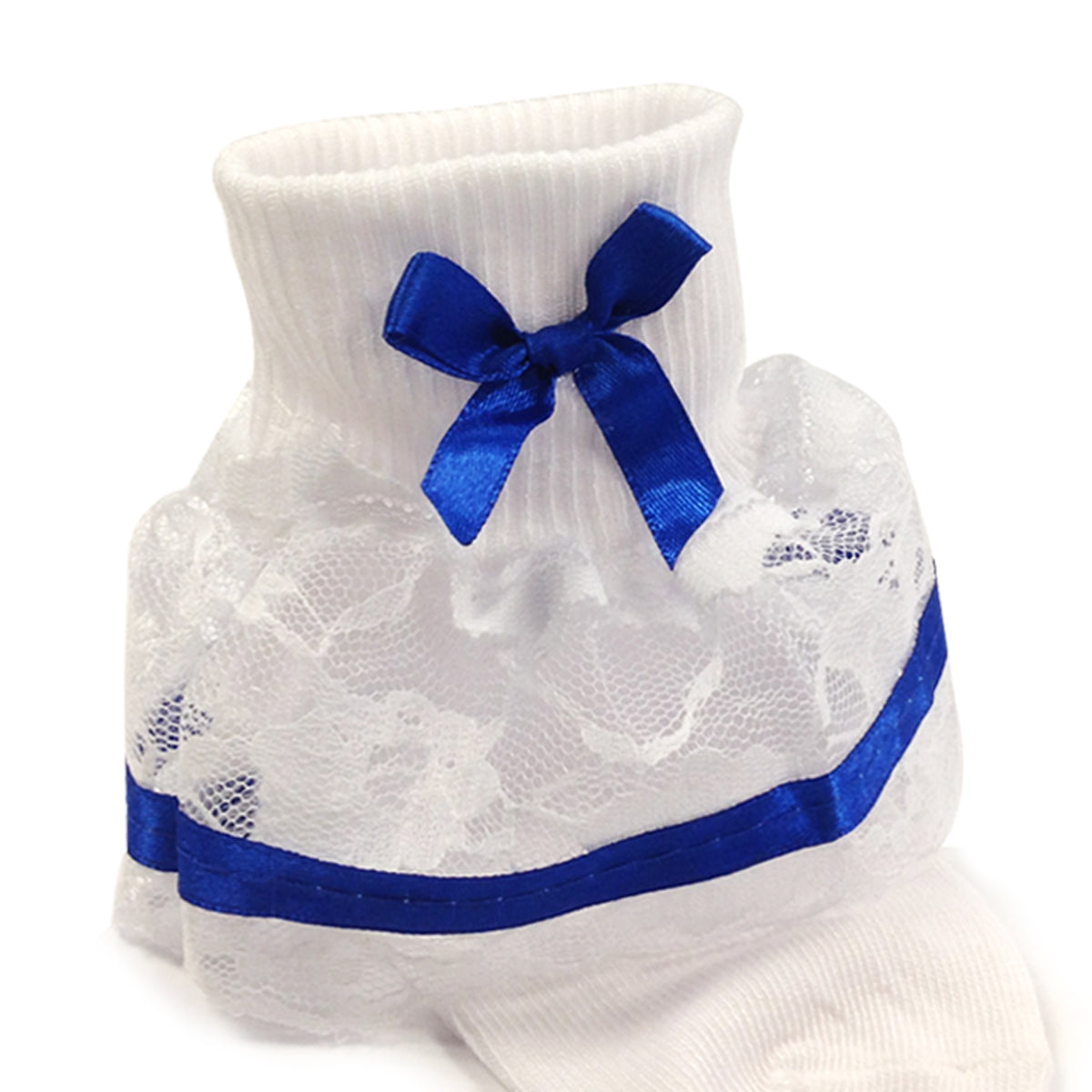 Wrapables Lil Miss Bella Lace & Ribbon Ruffle Socks for Toddler Girl, Set of 3, (Size 4-6) - Navy Blue, Hot Pink, Brown