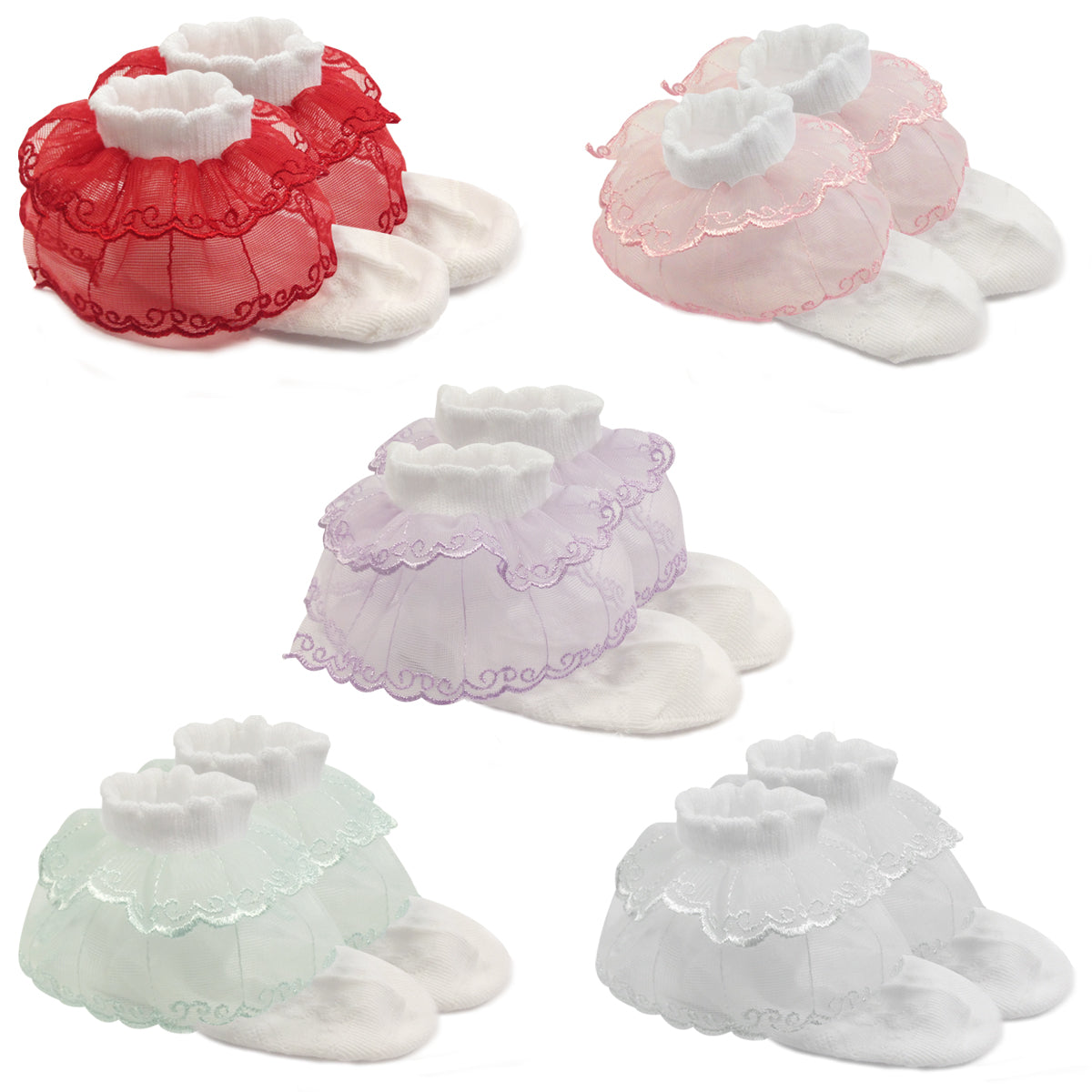 Wrapables Lil Miss Emily Double Layer Lace Ruffle Socks (Set of 5), Size 4-6