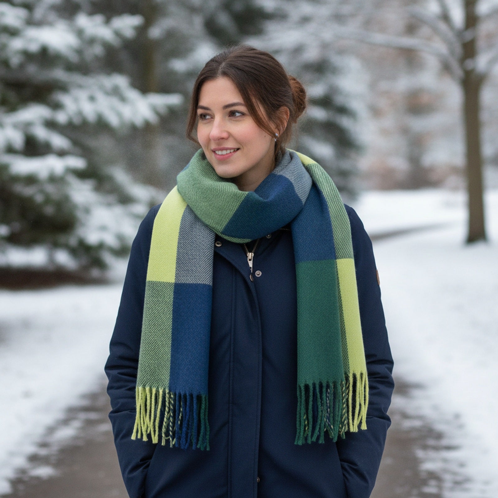 Wrapables Winter Warm Plaid Long Scarf Wrap, Lime Green
