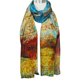 Wrapables Luxurious 100% Charmeuse Silk Long Scarf with Hand Rolled Edges, Van Gogh's Peach Tree in Bloom