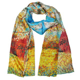 Wrapables Luxurious 100% Charmeuse Silk Long Scarf with Hand Rolled Edges, Van Gogh's Peach Tree in Bloom