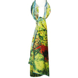 Wrapables Luxurious 100% Charmeuse Silk Long Scarf with Hand Rolled Edges, Van Gogh's Peach Tree in Bloom Light Blue