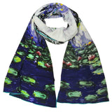 Wrapables Luxurious 100% Charmeuse Silk Long Scarf with Hand Rolled Edges, Claude Monet's Nympheas