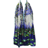 Wrapables Luxurious 100% Charmeuse Silk Long Scarf with Hand Rolled Edges, Claude Monet's Nympheas