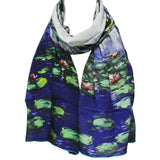 Wrapables Luxurious 100% Charmeuse Silk Long Scarf with Hand Rolled Edges, Claude Monet's Nympheas